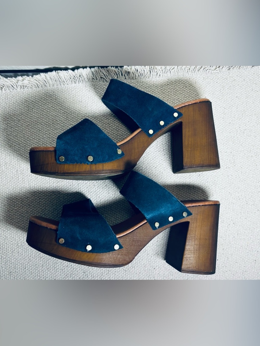 Navy Double-Strap Platform Mule Clogs - Picture 8 of 12